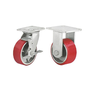 Castor Wheel with red Polyurethane Mold Rigid Type HD 4”x2”